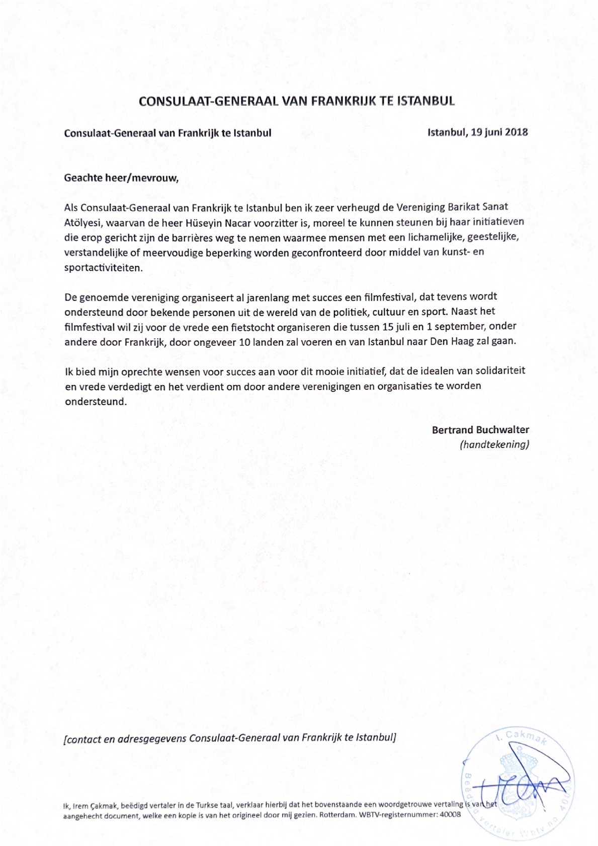 Sworn Dutch translation and original: Consulate General of France in Istanbul